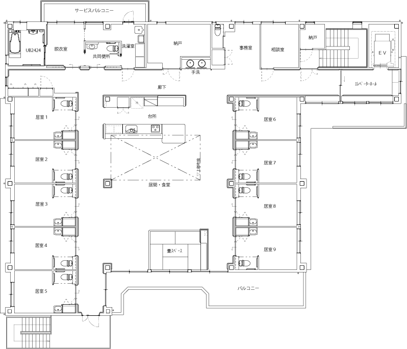 グループホーム あいの里 施設の平面図 2F