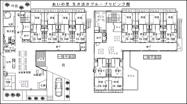 あいの里 生き活き グループリビング館施設の平面図(1F ＆ 2F)